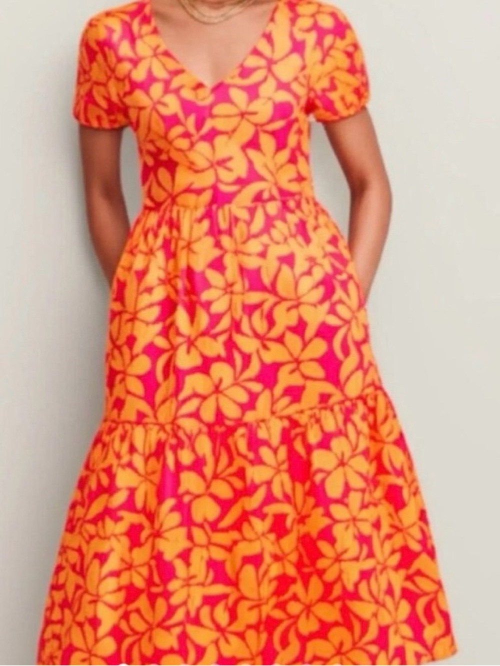 J.Crew, Vivid Pink & Orange Floral V-Neck Maxi Dress